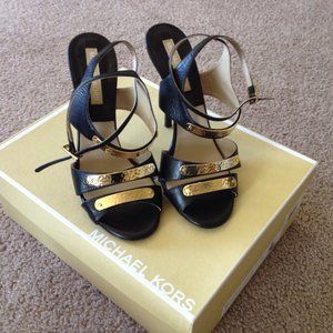 MICHAEL KORS "Runway Edition" Heels w/box- size 6, black/gold, retail $595